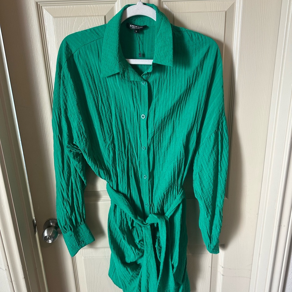 Green Button-Up Shirt Dress